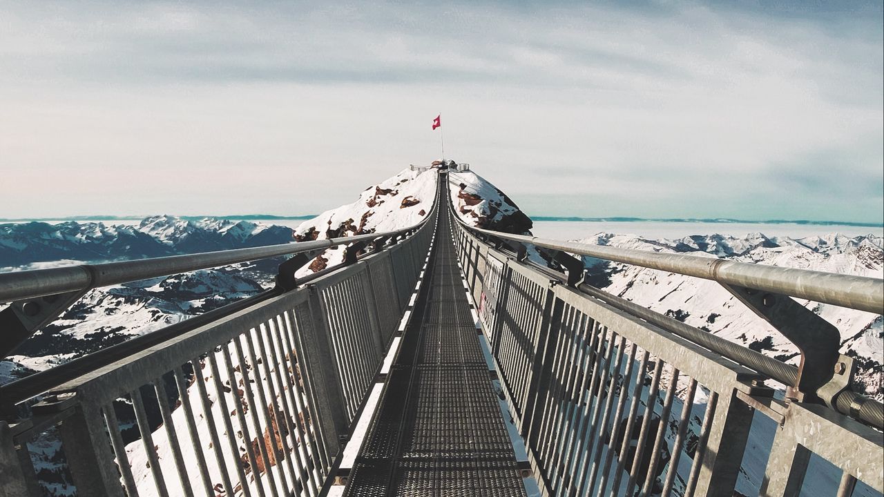 Wallpaper bridge, mountains, snow, les diablerets, switzerland