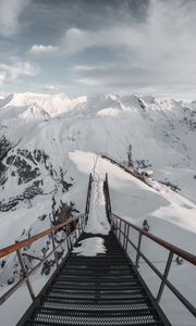 Preview wallpaper bridge, mountains, snow, peak, mountain range