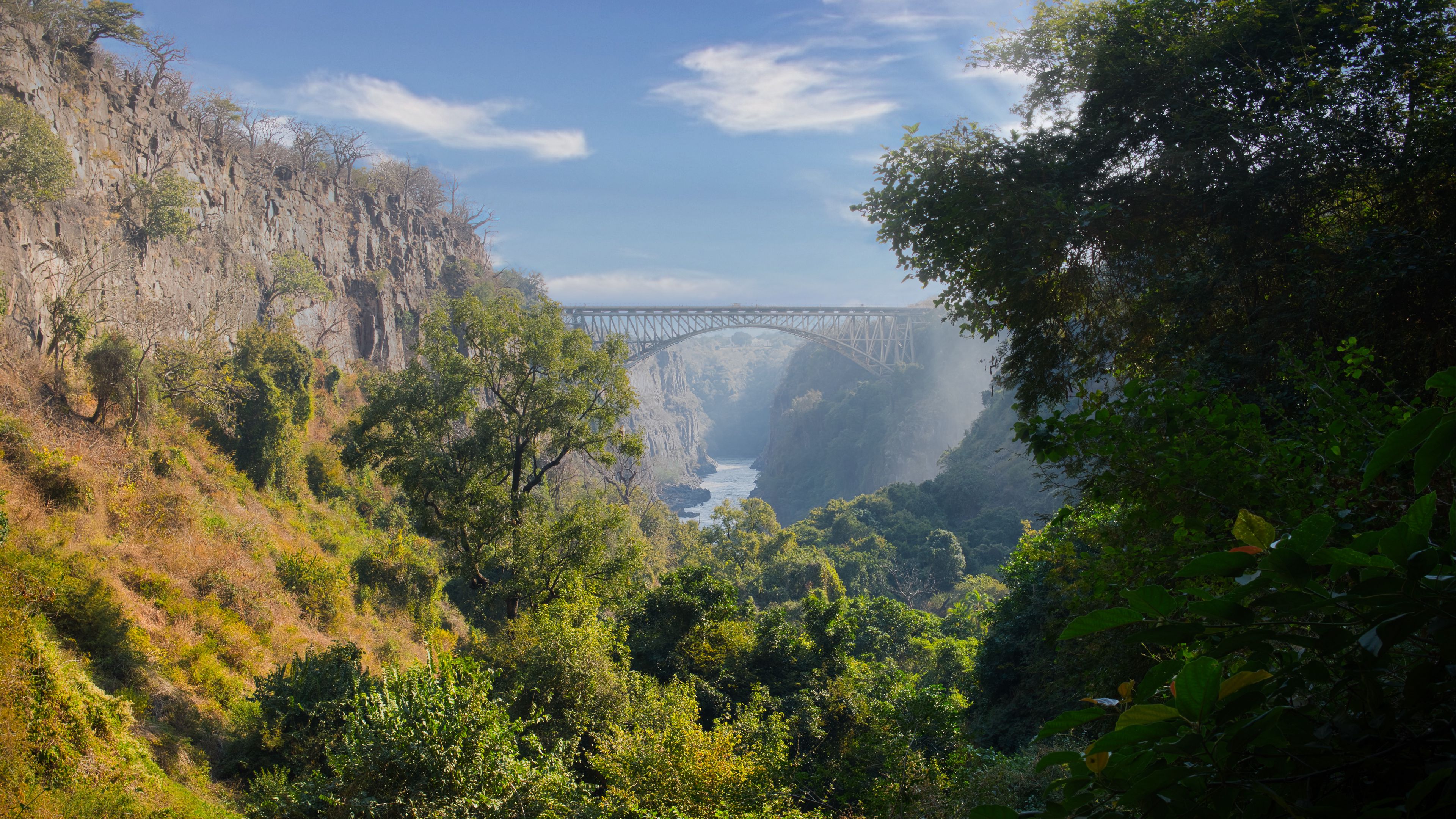 Download wallpaper 3840x2160 bridge, mountains, trees, river, landscape ...