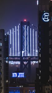 Preview wallpaper bridge, neon, backlight, night, buildings