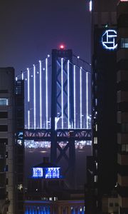 Preview wallpaper bridge, neon, backlight, night, buildings