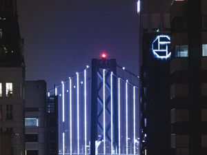 Preview wallpaper bridge, neon, backlight, night, buildings