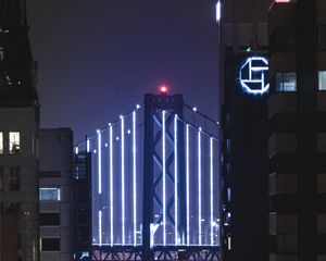 Preview wallpaper bridge, neon, backlight, night, buildings