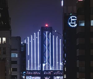 Preview wallpaper bridge, neon, backlight, night, buildings