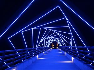 Preview wallpaper bridge, neon, blue, distance