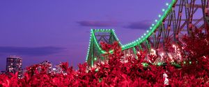Preview wallpaper bridge, night, backlight, bushes, city
