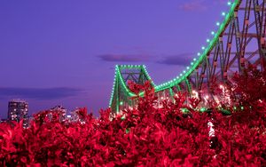Preview wallpaper bridge, night, backlight, bushes, city