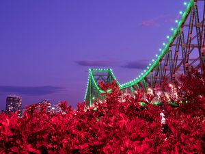 Preview wallpaper bridge, night, backlight, bushes, city