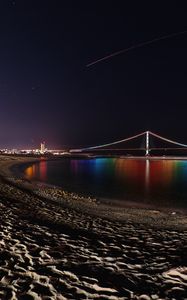 Preview wallpaper bridge, night, backlight, reflection, coast