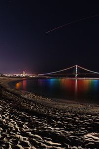 Preview wallpaper bridge, night, backlight, reflection, coast