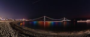 Preview wallpaper bridge, night, backlight, reflection, coast