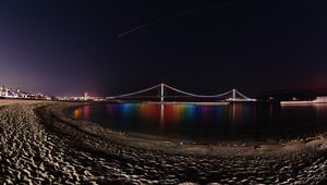 Preview wallpaper bridge, night, backlight, reflection, coast