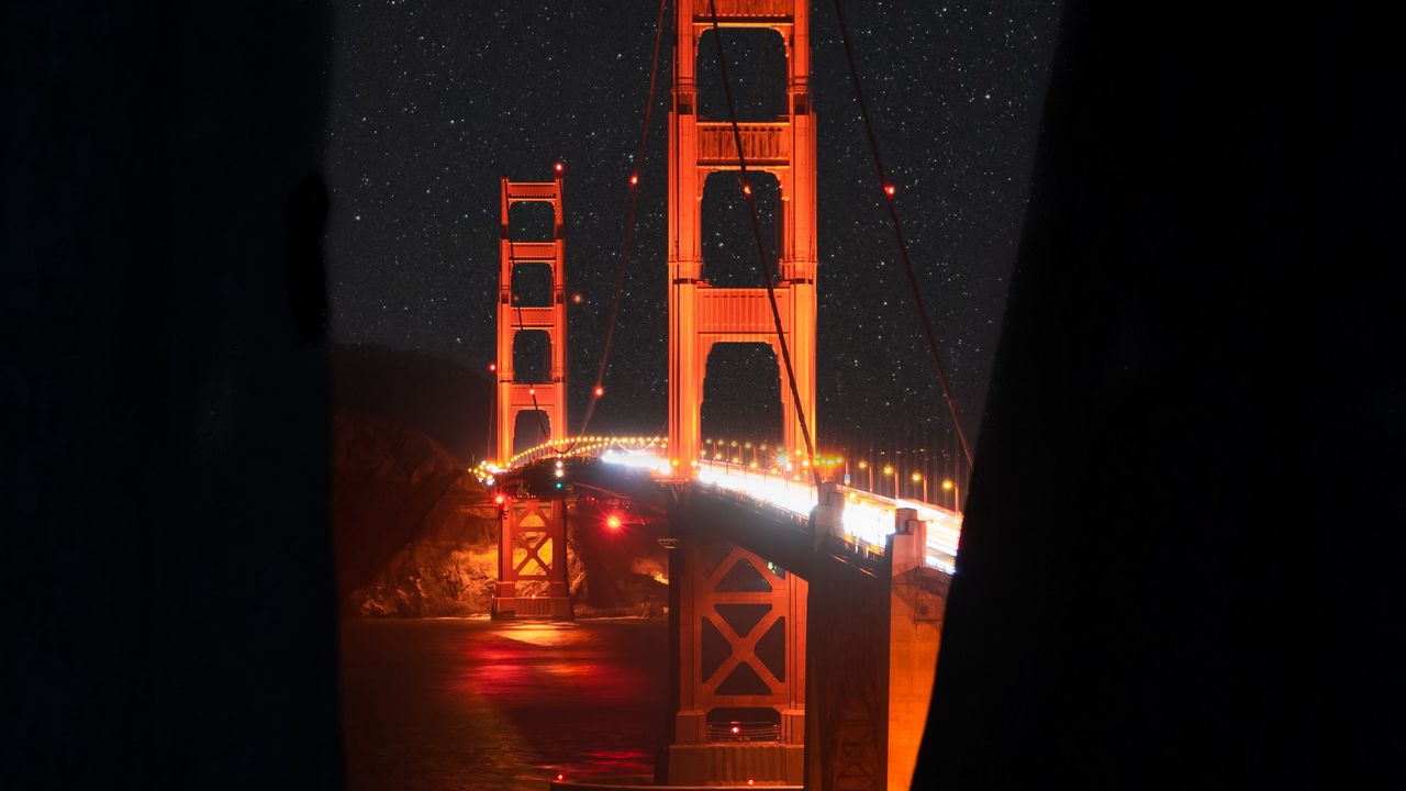 Wallpaper bridge, night, backlight, dark, lights