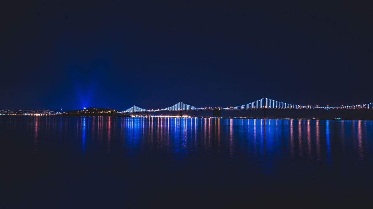 Wallpaper bridge, night, city, river