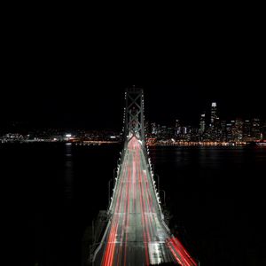 Preview wallpaper bridge, night, city, lights, dark