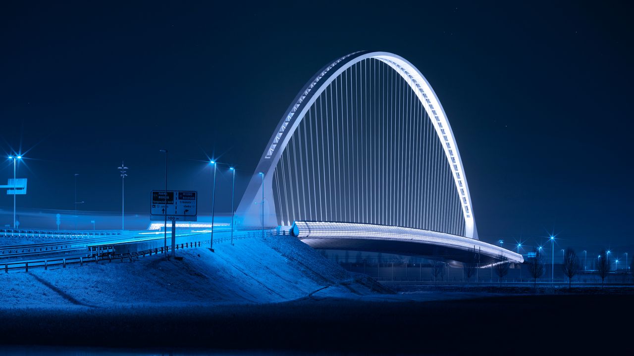 Wallpaper bridge, night city, architecture, structure, backlight
