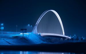 Preview wallpaper bridge, night city, architecture, structure, backlight