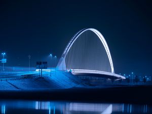 Preview wallpaper bridge, night city, architecture, structure, backlight