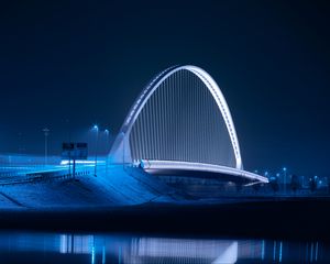 Preview wallpaper bridge, night city, architecture, structure, backlight