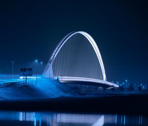 Preview wallpaper bridge, night city, architecture, structure, backlight