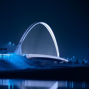 Preview wallpaper bridge, night city, architecture, structure, backlight