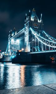 Preview wallpaper bridge, night city, backlight, river, architecture