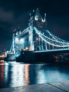 Preview wallpaper bridge, night city, backlight, river, architecture