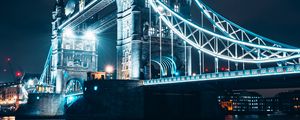 Preview wallpaper bridge, night city, backlight, river, architecture
