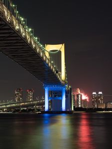 Preview wallpaper bridge, night city, bay, tokyo, japan