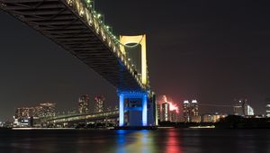 Preview wallpaper bridge, night city, bay, tokyo, japan