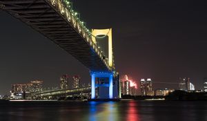 Preview wallpaper bridge, night city, bay, tokyo, japan