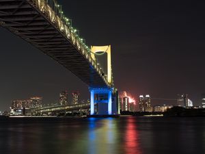 Preview wallpaper bridge, night city, bay, tokyo, japan