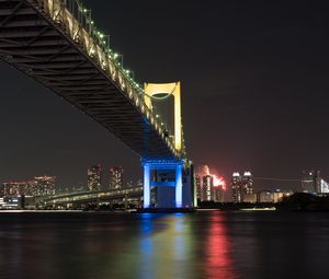 Preview wallpaper bridge, night city, bay, tokyo, japan