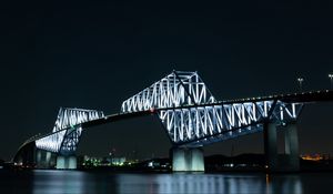 Preview wallpaper bridge, night city, bay, backlight, tokyo