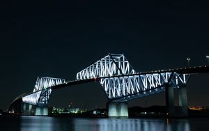 Preview wallpaper bridge, night city, bay, backlight, tokyo