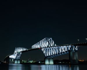 Preview wallpaper bridge, night city, bay, backlight, tokyo