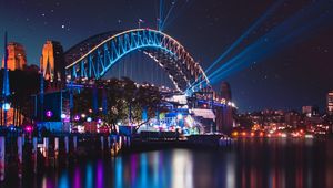 Preview wallpaper bridge, night city, city lights, sydney harbour bridge, sydney, australia