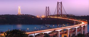 Preview wallpaper bridge, night city, city lights, 25 de abril bridge, lisbon, almada