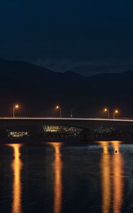 Preview wallpaper bridge, night city, city lights, lights, lighting