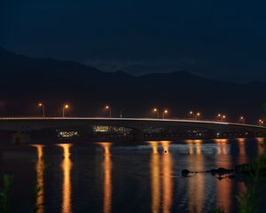 Preview wallpaper bridge, night city, city lights, lights, lighting