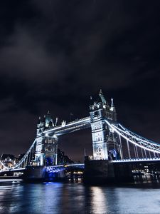 Preview wallpaper bridge, night city, city lights, lights, water, sky