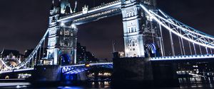 Preview wallpaper bridge, night city, city lights, lights, water, sky