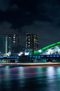 Preview wallpaper bridge, night city, illumination, city lights, tokyo