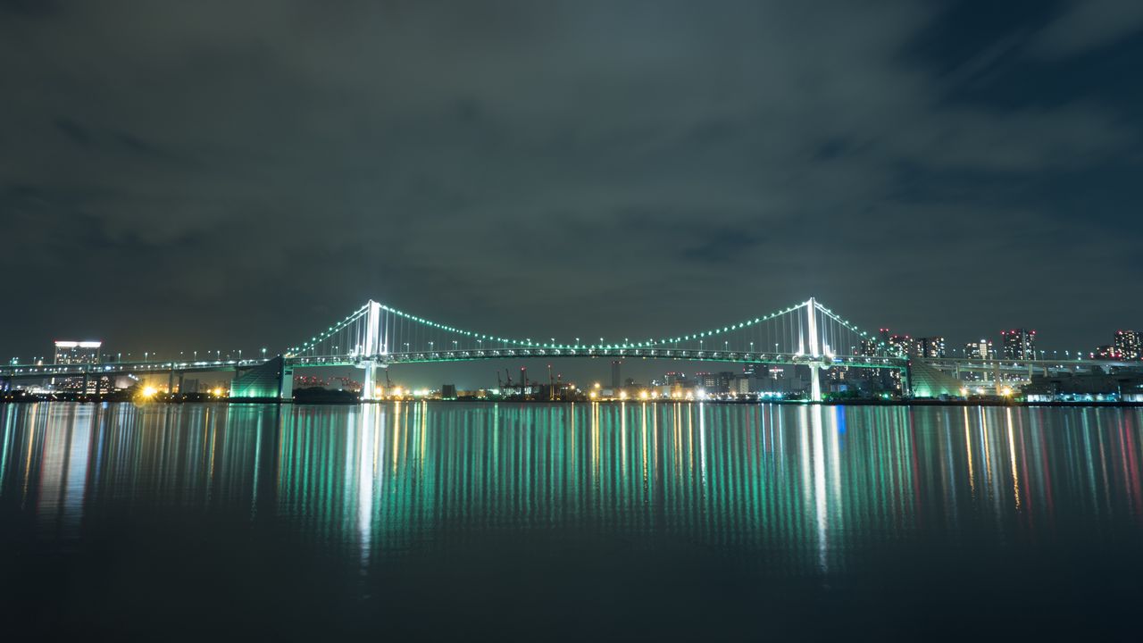 Wallpaper bridge, night city, lighting, tokyo, japan