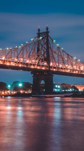 Preview wallpaper bridge, night city, lighting, city lights, new york, usa