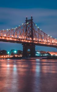 Preview wallpaper bridge, night city, lighting, city lights, new york, usa