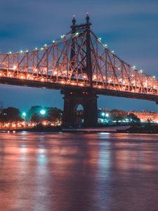 Preview wallpaper bridge, night city, lighting, city lights, new york, usa