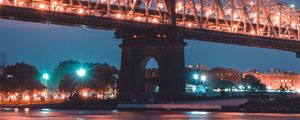 Preview wallpaper bridge, night city, lighting, city lights, new york, usa