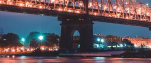 Preview wallpaper bridge, night city, lighting, city lights, new york, usa