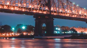 Preview wallpaper bridge, night city, lighting, city lights, new york, usa